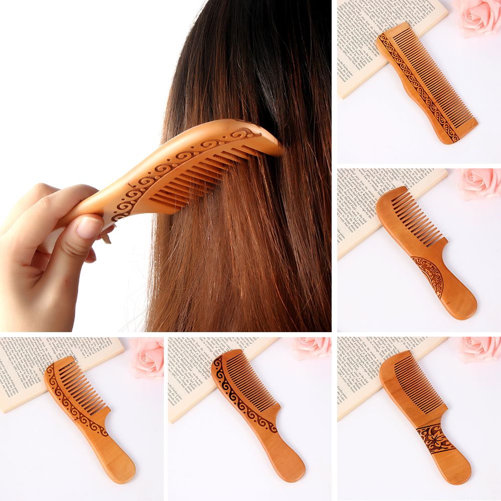 Fashion Fine Tooth No Static Hair Comb Beard Comb Hair Styling Tool Peach Wooden