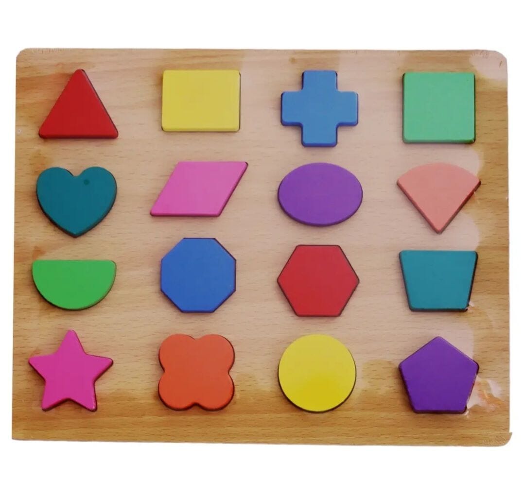 Colorful Wooden 3D Geometric Shapes Puggle Board - Early Learning Montessori Toy For Baby (Star,Triangle,oval,Square)