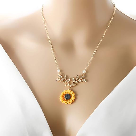 1 Piece Delicate Alloy Resin Pearl Plastic Sunflower Pendant Necklace Sweater Chain Necklace - Best Gift For Your Sunshine