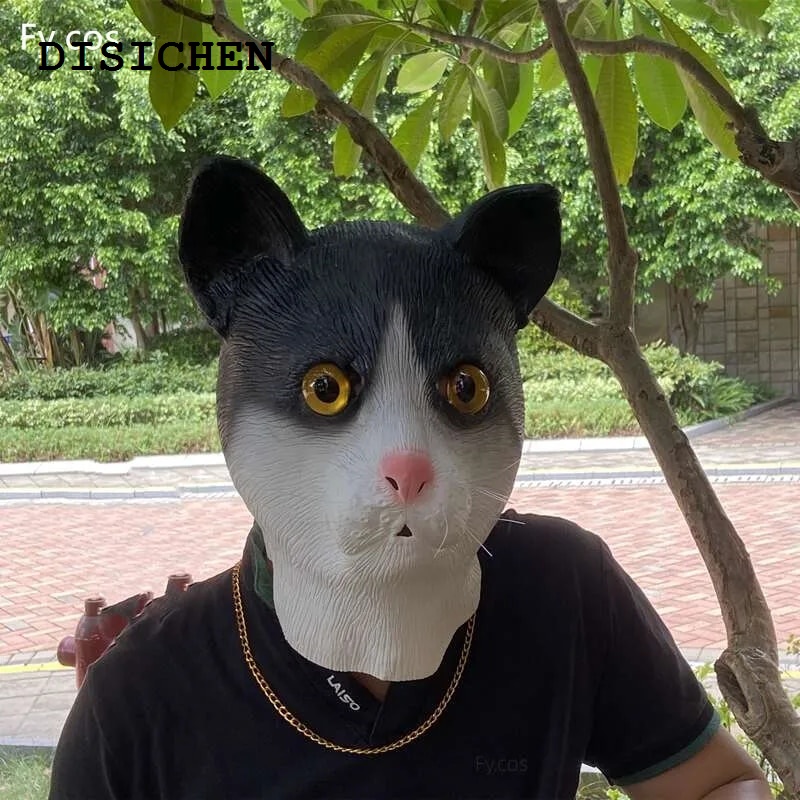 DISICHEN 【2025 Version】 Animal White Cat Mask Novelties Carnival Costume Party Prop Cosplay Funny Hat Dog Head Latex Full Face Anime Halloween for Woman