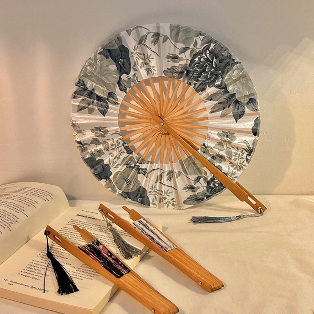 Home Decor Round Folding Hand Fan Exquisite Elegant Windmill Fan Bamboo Handle Classical Chinese Fans Summer Decor
