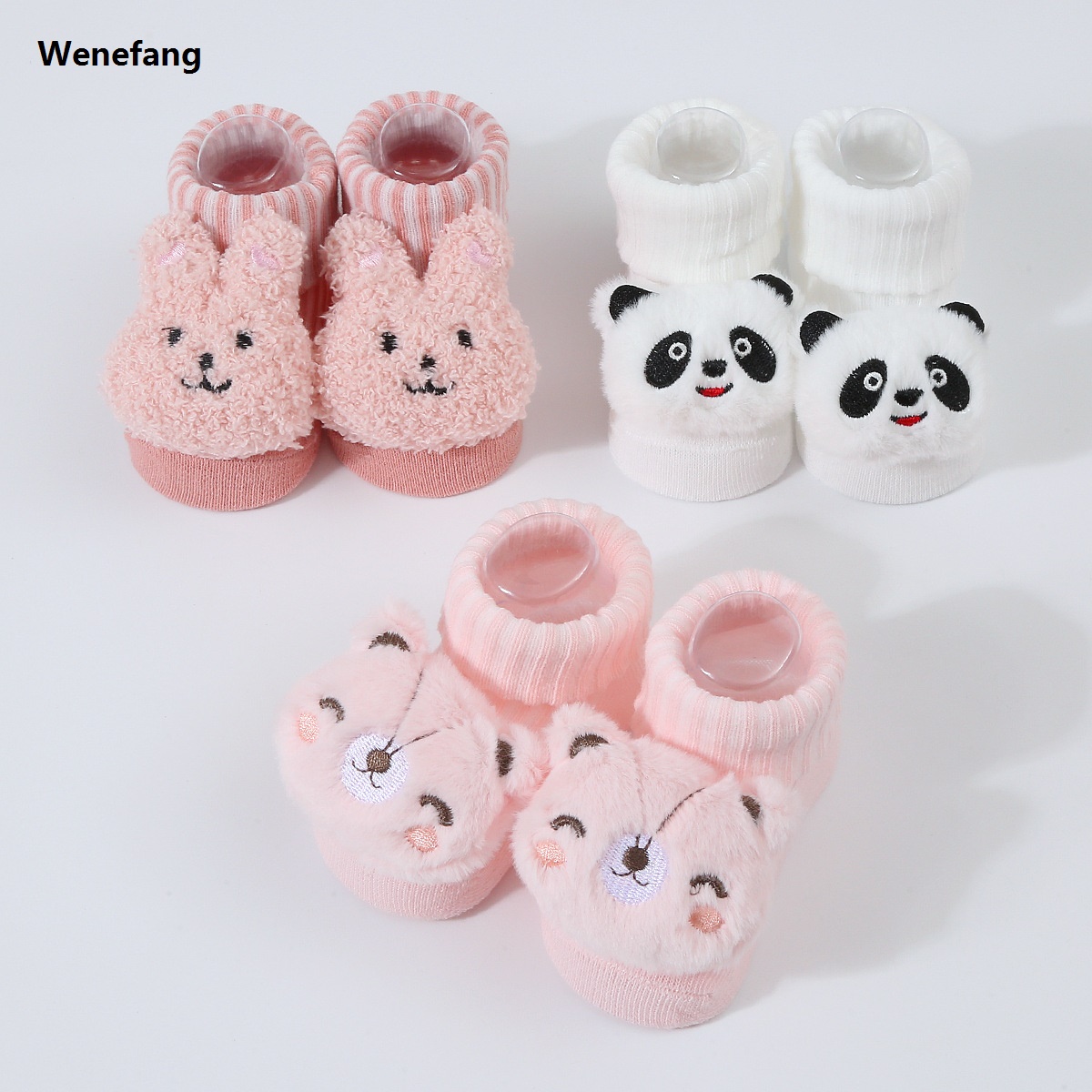 Wenefang Cute Cartoon Doll Newborn Socks Spring New Baby Soft Solid Prewalker Knitted Sock For Girls Boys Infant Knitting Floor Socks
