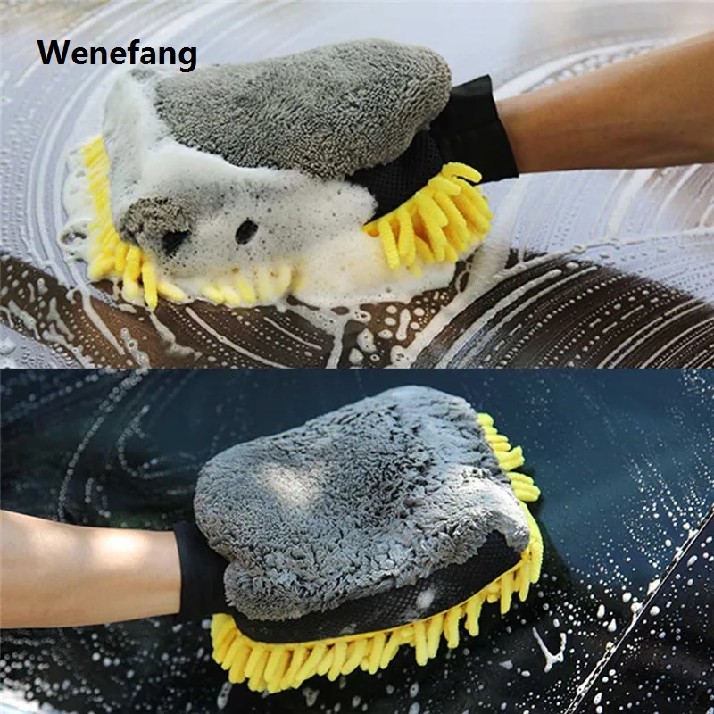 Wenefang 1PCS Waterproof Car Wash Microfiber Chenille Gloves Thick Car Cleaning Mitt Wax Detailing Brush Auto Care Double-faced Glove