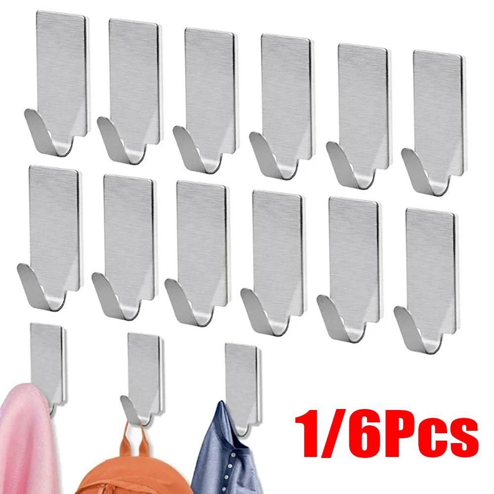 1/6Pcs Durable Kitchen Bathroom Wall Hanger Hook Small Stainless Steel Bathroom Organizer Multi-purpose Self Adhesive Towel Rack Hanger