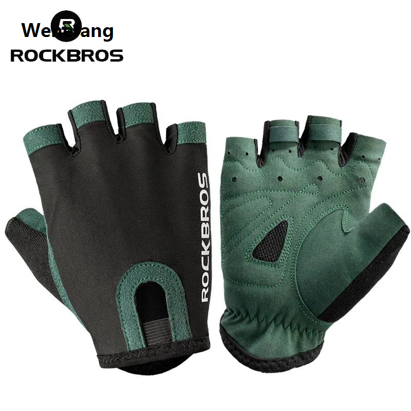 Wenefang ROCKBROS New Road Bike MTB Gloves Microfiber Wear Resistant Gym Training Fingerless Glove Half Finger Bicycle Cycling Equipment
