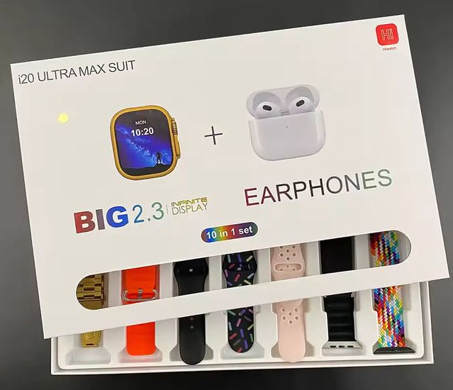 I20/H20 Ultra Max Suit Smart Watch & Airpods 10 in 1 in One Box 2.3inch Large Screen Smart Watch with Earbuds / BT Calling Smart Watch with AMOLED Display & Activity, Health Tracker for Men & Women
