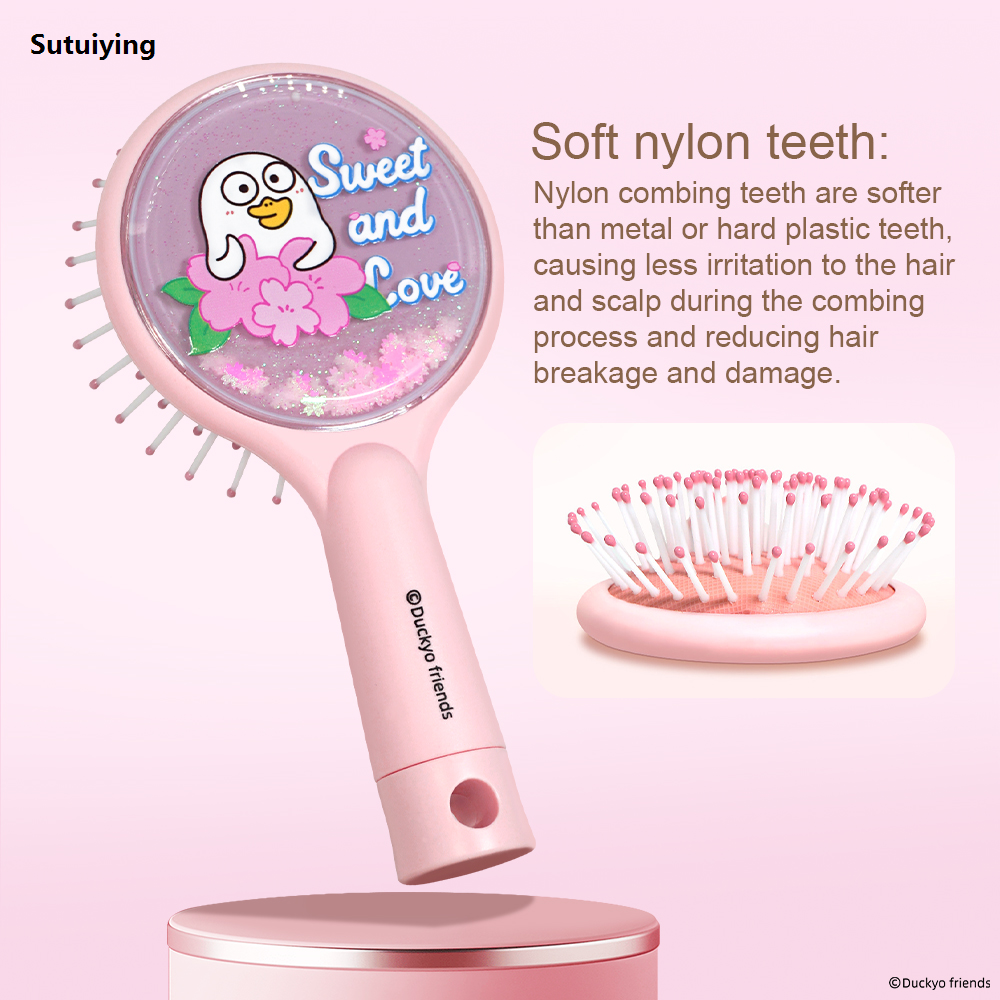 Sutuiying Round Mini Air Cushion Comb Anti-static Wet Dry Curly Detangler Hairbrush Hot Selling Cute Duckling Hair Comb Hairdressing Styling Hair Tool