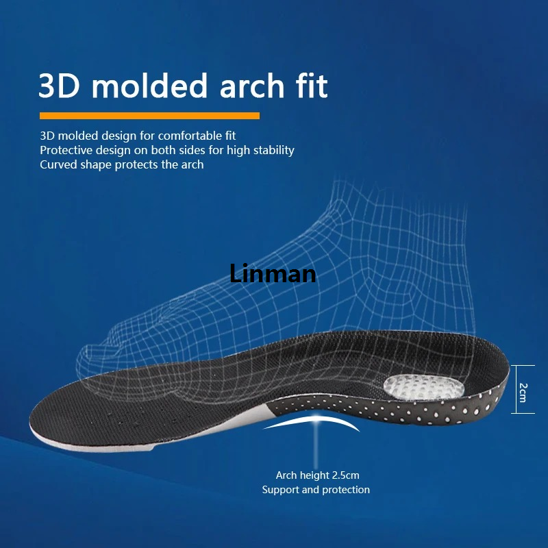 Linman 1 Pair EVA Orthopedic Insoles For Men Women Silicone Arch 2025 Support Pads Sport Shock Absorption Leisure Sturdy Inserts