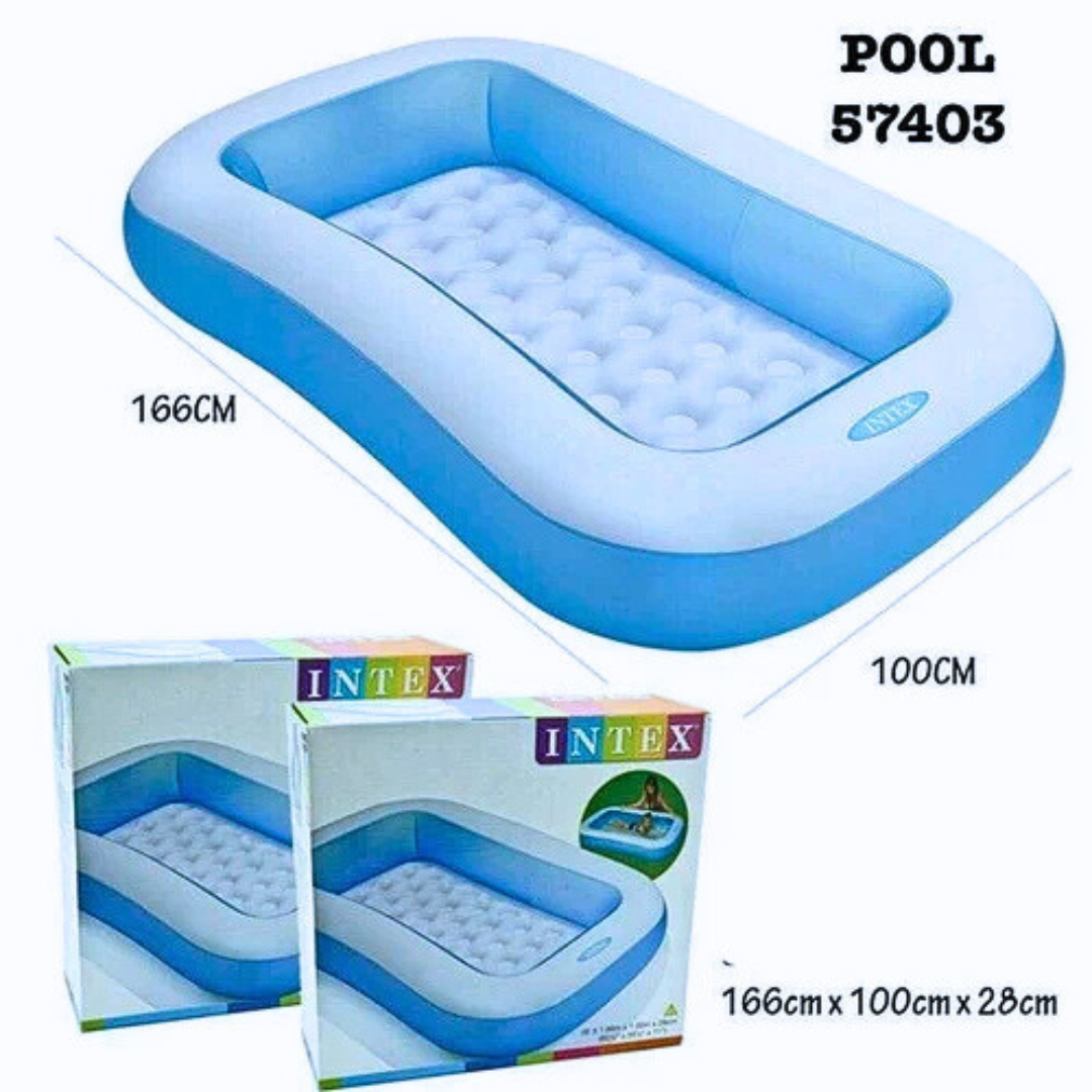 Intex Inflatable Baby Swimming Pool (166cm) | Rectangular Padded Soft Bubble Bottom Pool for Kids | Outdoor Backyard Toddler Water Play Tub (Model 57403)