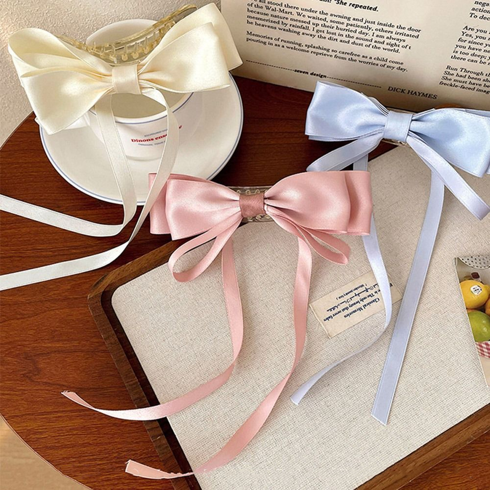 Elegant French Style Bow Ribbon Hair Clip Solid Color Sweet Satin Bow Hair Clip Princess Temperament Women Hairpin Girls