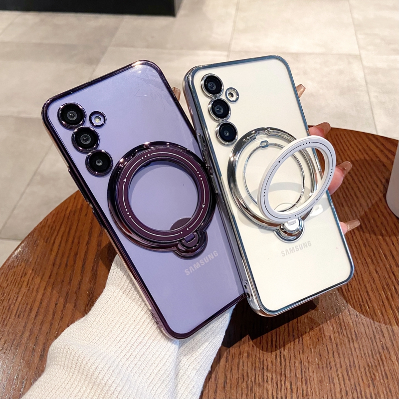 Linman HODON Invisible Folding Bracket Magnetic Clear Plating TPU Soft Phone Case For Samsung G alaxy S25 S24 S23 Ultra S22Plus A54 A34 A32 A14 A24 A23 A13 Camera Lens Protection Cover