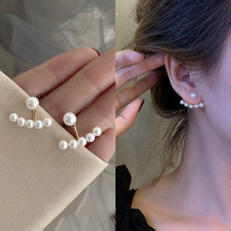 quality】Rear Hanging Pearl Earrings Temperament Personalized Small Ear Drop Kong Style Super Fairy Earrings Earrings for Women