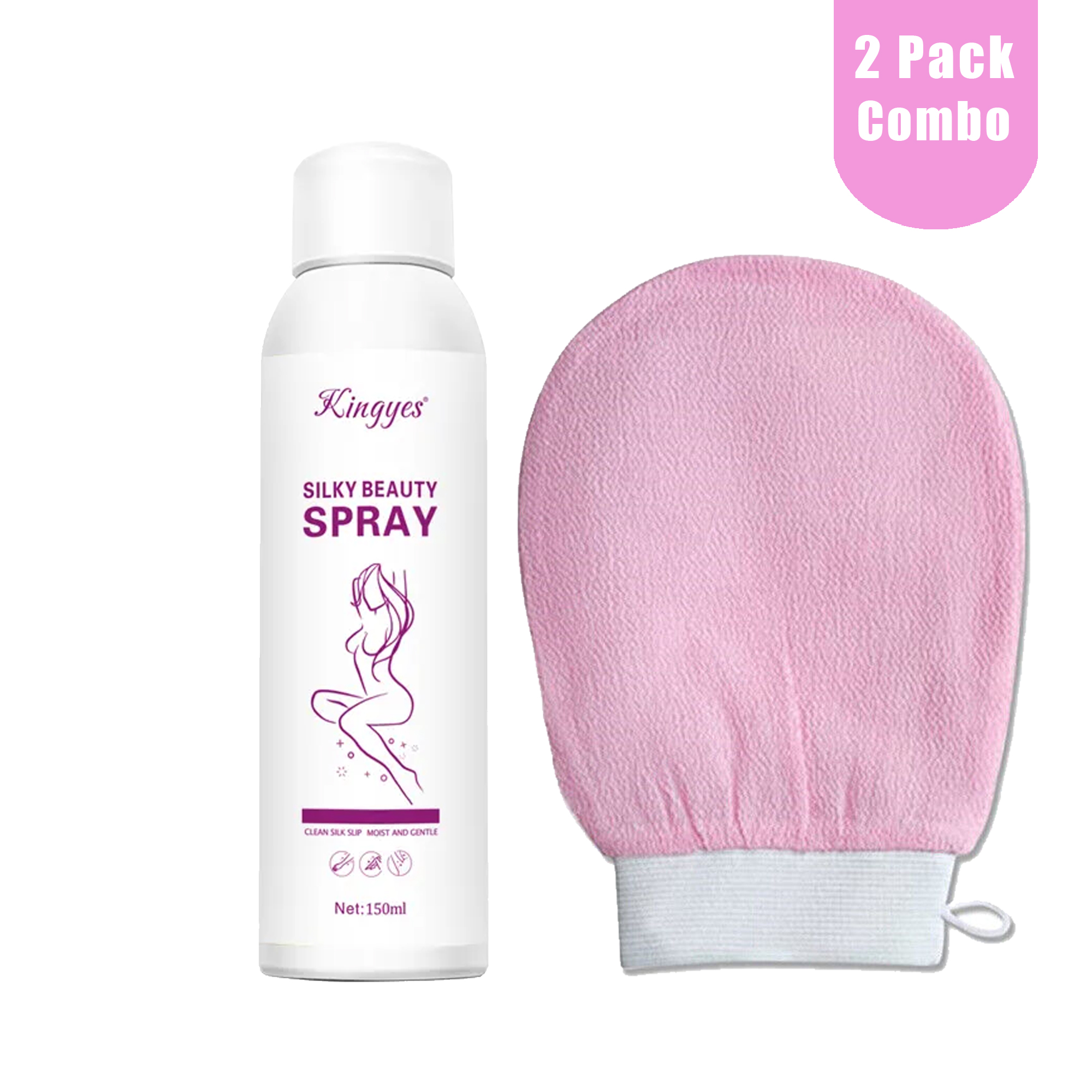 2-Pack Combo: Kingyes Painless Hair Removal Spray Foam 150ml + Exfoliating Bath Glove | Unisex Body Hair Remover & Deep Skin Cleaning Mitt | Silk Viscose Glove for Spray Tan & Dead Skin Removal