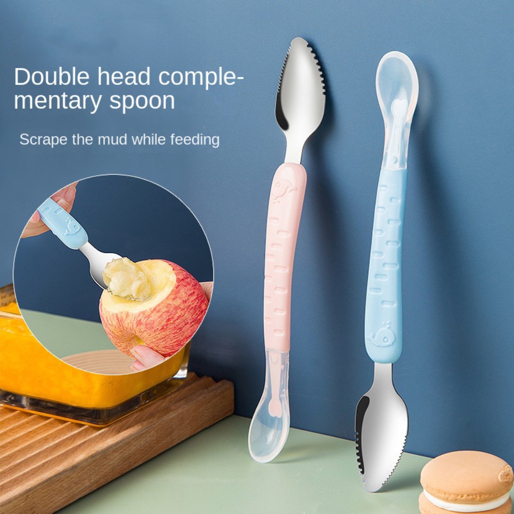 Bizzy New Double Headed Baby Tableware Food Grade No Odor Fruit Scraping Spoon Puree Spoon
