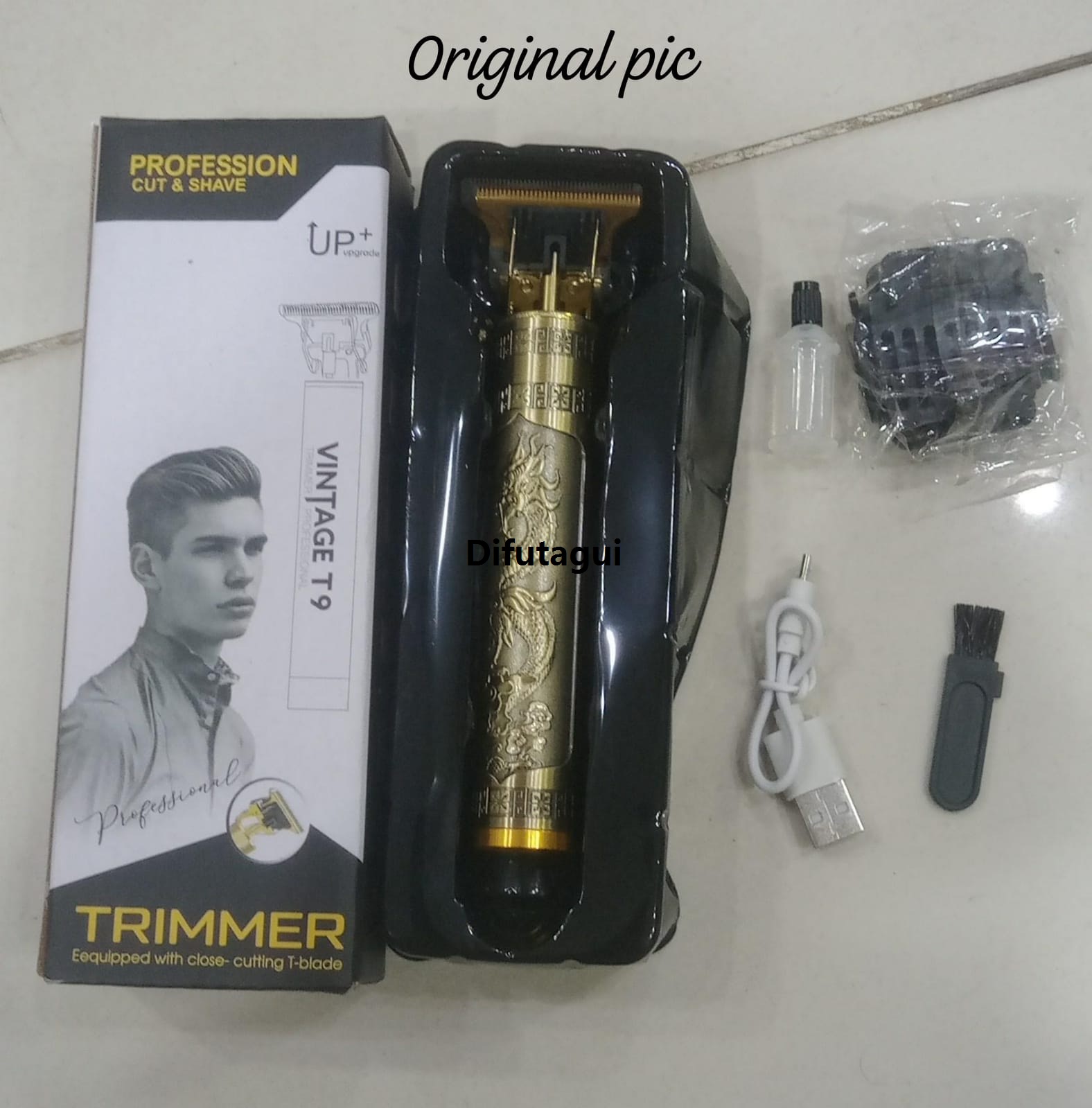 Difutagui New style Metal T9 Rechargeable Electric Hair Clipper - Precision Haircutting Machine for Professional Portable Barbers and Men - T9 Clipper Shaver with 0MM Blade - Vintage Style with Metal Finish