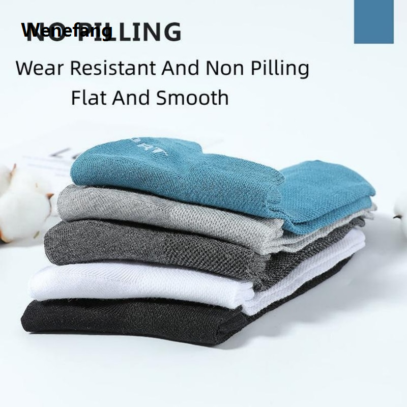 Wenefang 5Pairs High Quality Men Ankle Socks Breathable Cotton Sports Socks Mesh Casual Athletic Summer Thin Cut Short Sokken Size 38-45