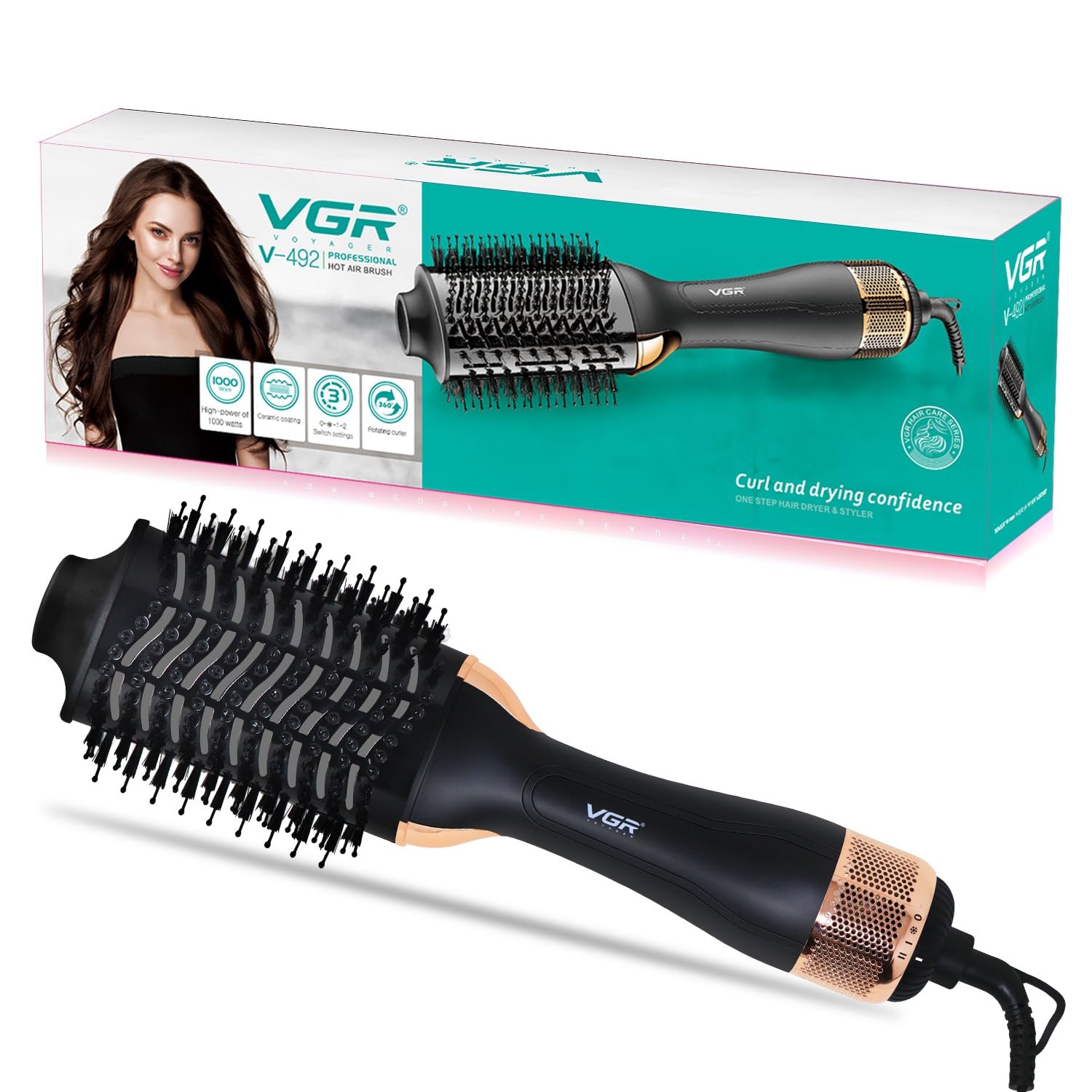 VGR 494 Women's Home Curly Straightening Comb Multifunctional Hot Air Comb Wet Dry Electric Hair Dryer