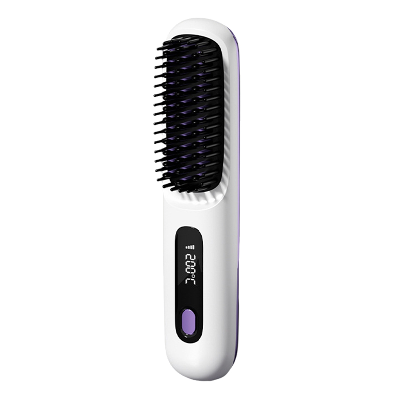 (GGBR) LCD USB Charging Heating Curling Power Comb Hair Straightener Wireless Portable Portable Hair Straightening Comb White