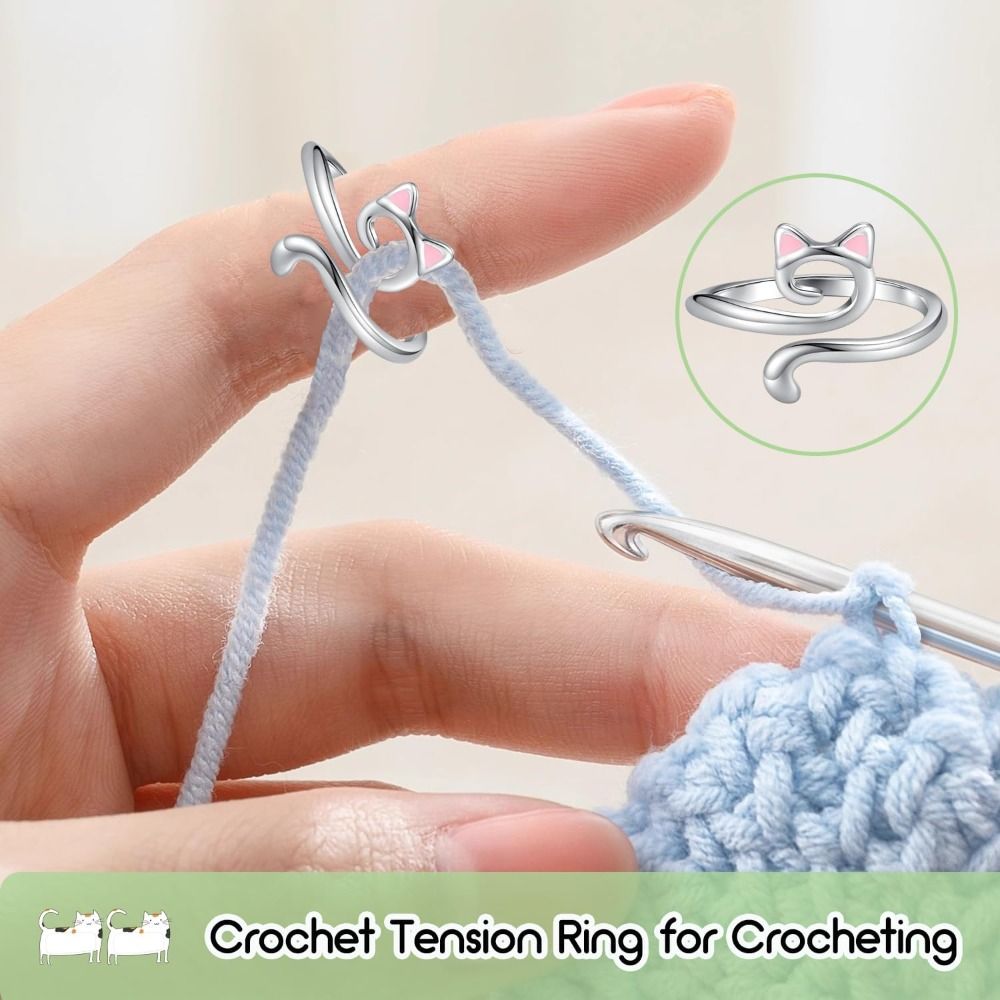 DIY Alloy Women Crochet Rings Silver Sewing Accessories Cat Yarn Guide Ring Household Adjustable Crochet Tension Ring