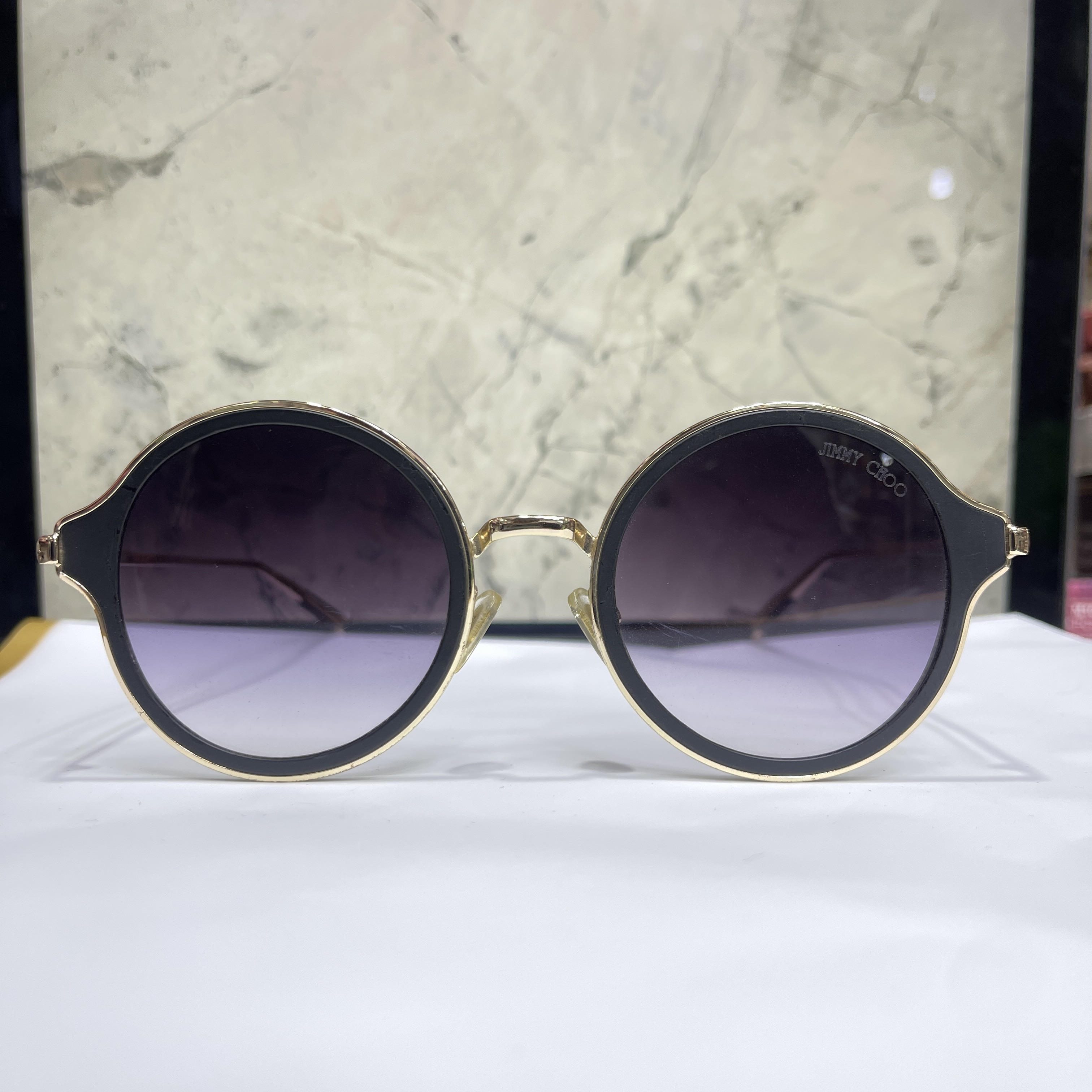 Luxury Round Cat-Eye Sunglasses for Women - Premium Matte Black & Gold Frame Shades with Purple Gradient Lenses