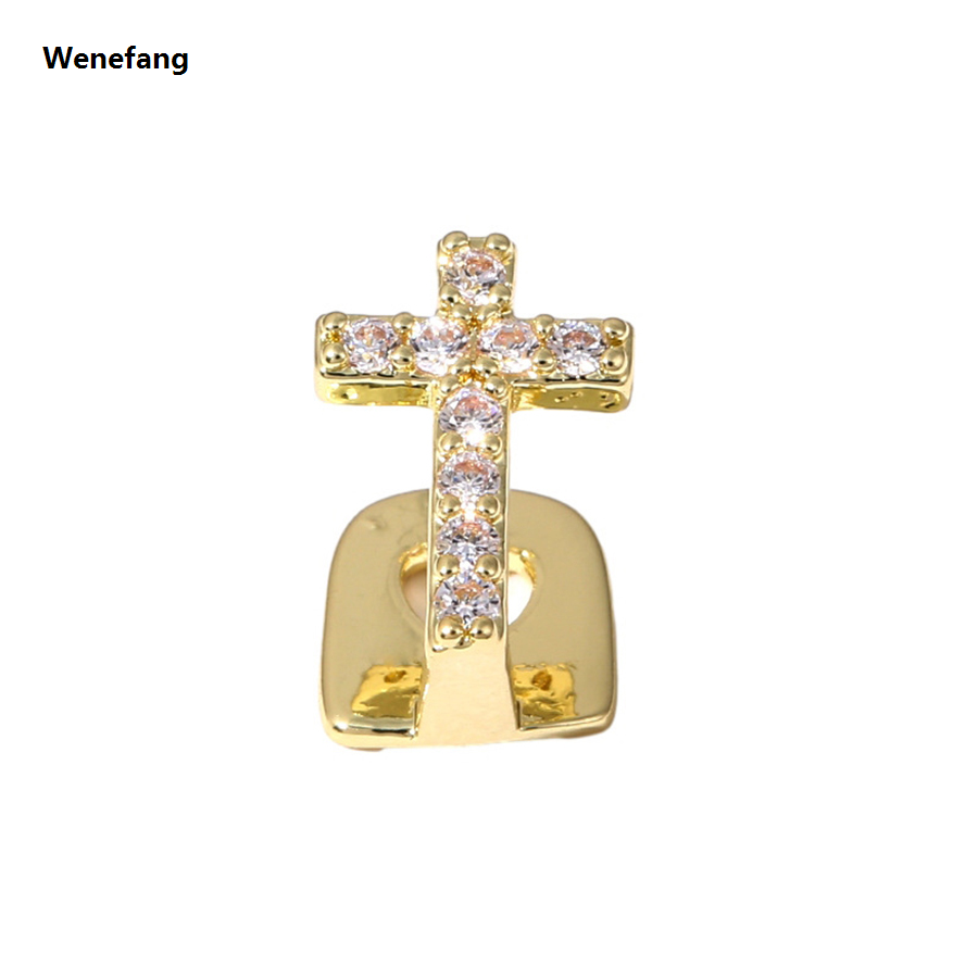 Wenefang 【HOT】 Small Cross Iced Out Teeth Grillz Hip Hop Top Bottom Grills Dental Mouth Punk Teeth Caps Cosplay Party
