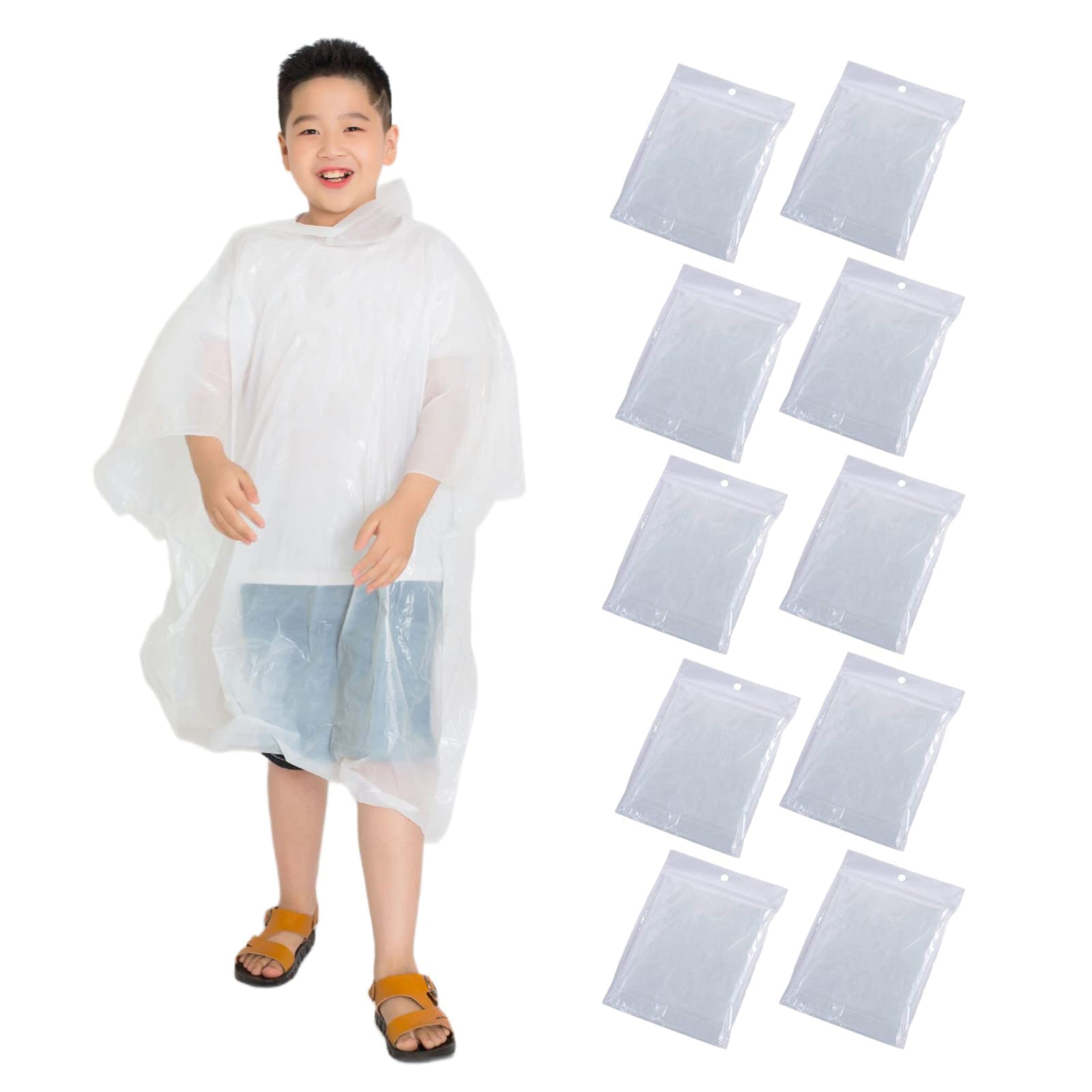 NAMUNY Portable Disposable Rain Ponchos for Kids,10 Pack Clear Outdoor Activities Raincoat for 6-14 Boys and Girls