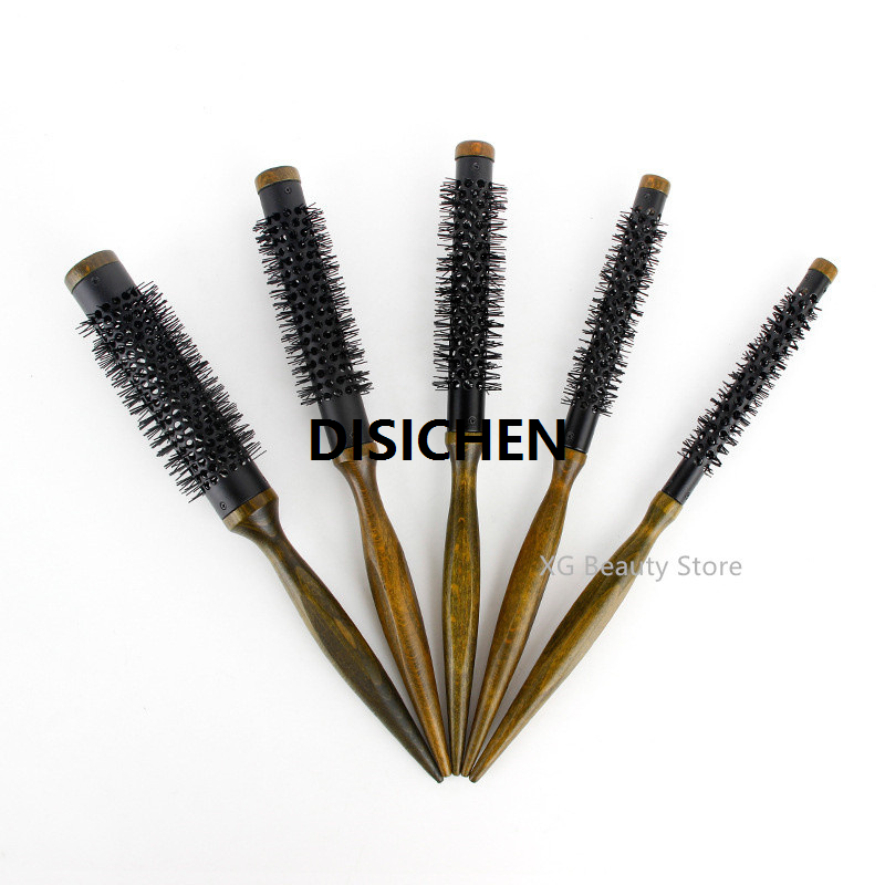 DISICHEN New 1/5pcs Wooden Round Barrel Hair Comb Hair Brush Nylon Comb Cylinder Curly Hair Comb Aluminum Tube Salon Hair Styling Tool Luxury