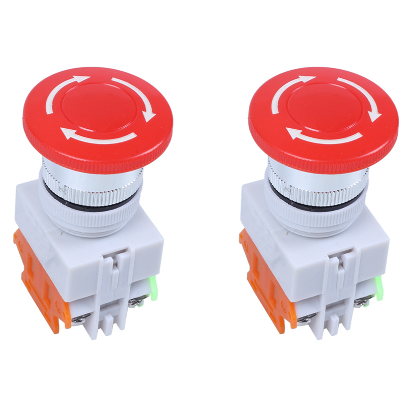 OYPFXMI 2X Red Mushroom Cap 1No 1Nc Emergency Stop Push Button Switch Ac 660V 10A