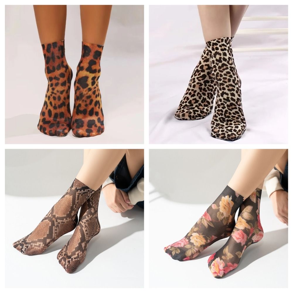 Chic Leopard Print Mesh Socks for Women - 1-Pack: Lightweight, Durable & Soft, Elevate Your Style & Comfort