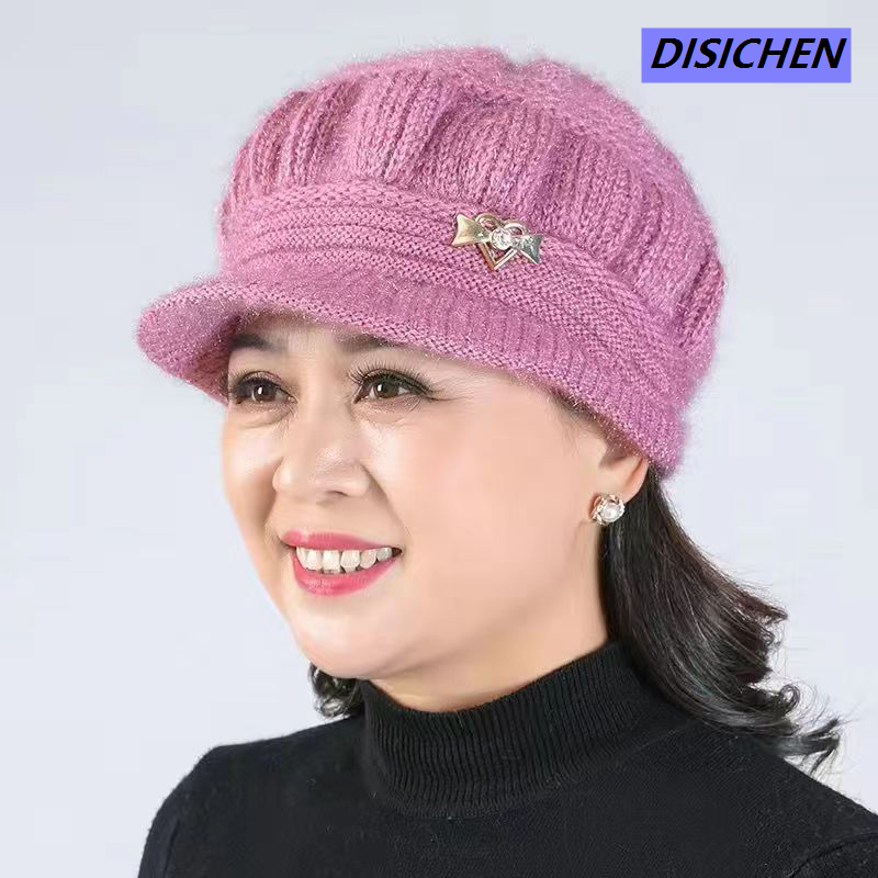 DISICHEN 【Must-have】 1Pc Winter Visor Hats For Woman Thicker Short Brim Knitted Cap Girls Autumn Metal Embellish Solid Hat Warmer Bonnet Casual Cap