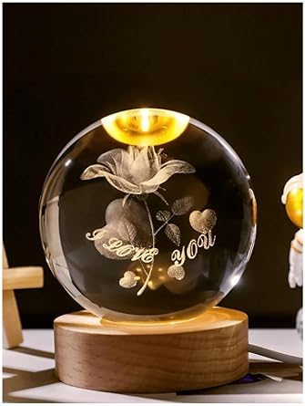 3D Crystal Ball Big Size Rose and I Love You Letter Effect With LED light
