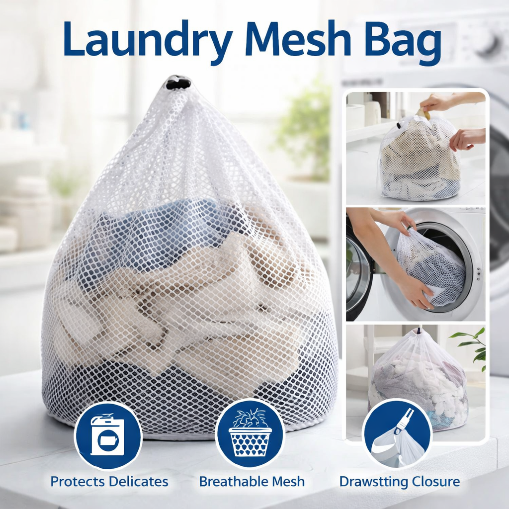 Large Mesh laundry Bags Drawstring Closure Wash Bag Set for Washing Machine Travel Collage Dorm Apartment Family