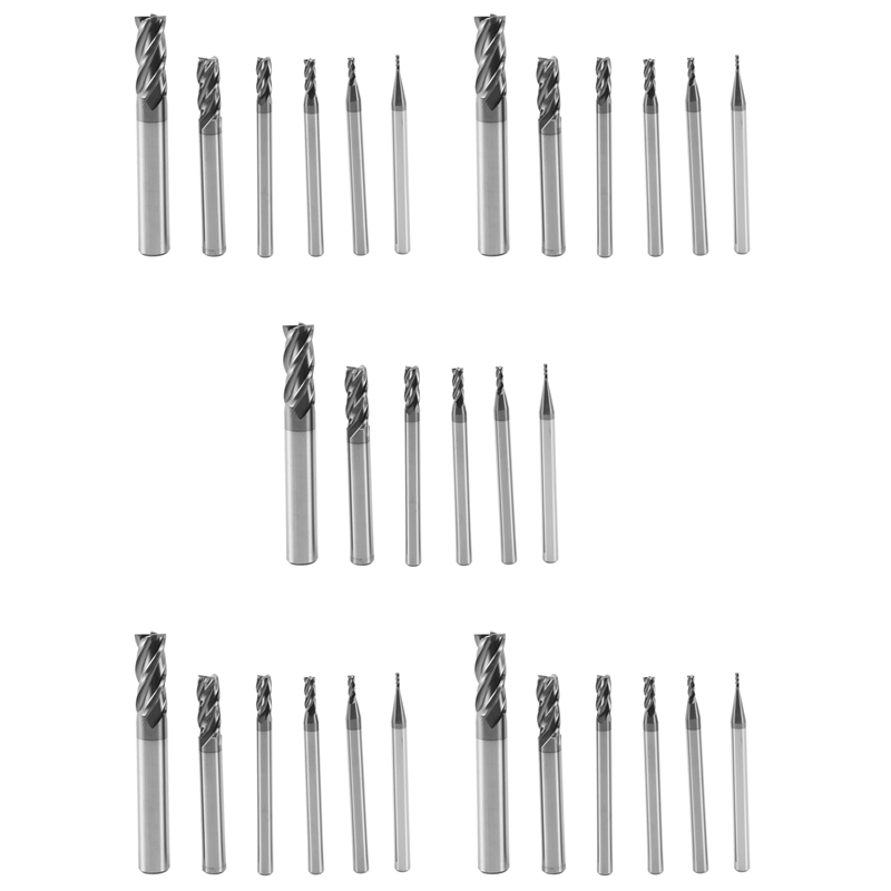 Wurrpopy-30Pcs 4 Flutes End Mills Set for Steels Square CNC Carbide Milling Cutter Spiral Router Bits Dia(1 2 3 4 6 8mm)