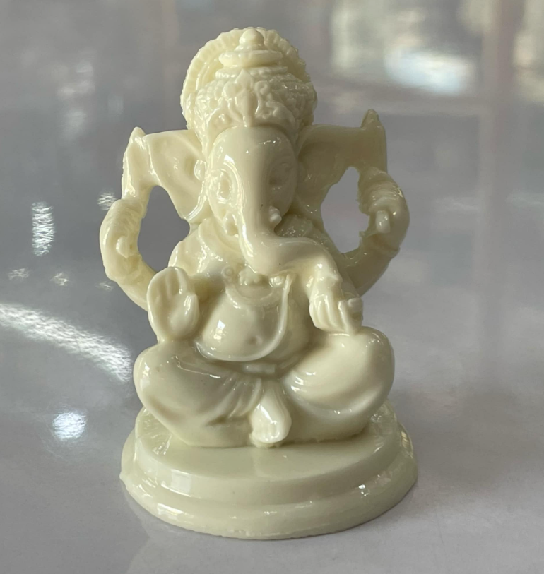 Small Ceramic White Ganesh Statue for Car Dashboard (3" x 2" inch)