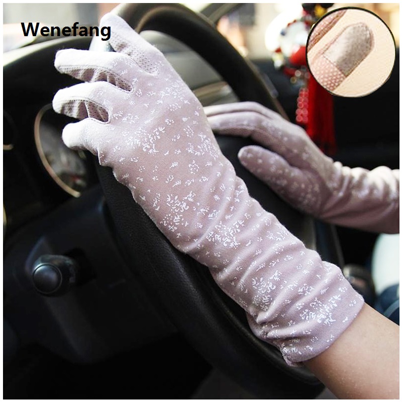Wenefang 2024 New Fashion Gloves Women Mid-long Summer Cotton Black Print Cycling Thin Touch Screen Bike Car Driving Gloves for Women