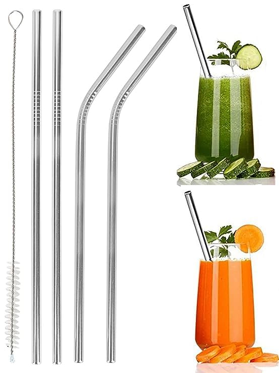 High Grade Stainless Steel Metal Straw 5-Piece Set Metal Straws Reusable Straws Eco-friendly and Natural