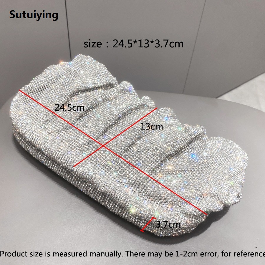 Sutuiying Elegant Shiny Rhinestone Evening Clutch Bags Women New Folds New Crystal Clip Purses and Handbags Designer Wedding Party