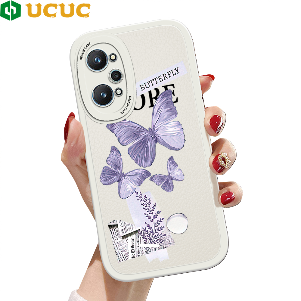 UCUC for Realme C53 C51 / Note 50 Narzo N53 Back Cover Purple Butterfly Soft PU Leather Phone Cases