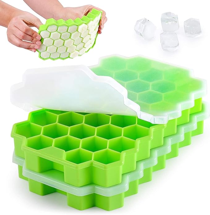 Ice Cube Trays Silicone Ice Cube Molds, Easy-Release and Flexible 37 Ice Trays BPA Free, for Whiskey Cocktail, Stackable and Safe Ice Honeycomb Small Cubes Fridge Bar Soft Tray 1 Pcs