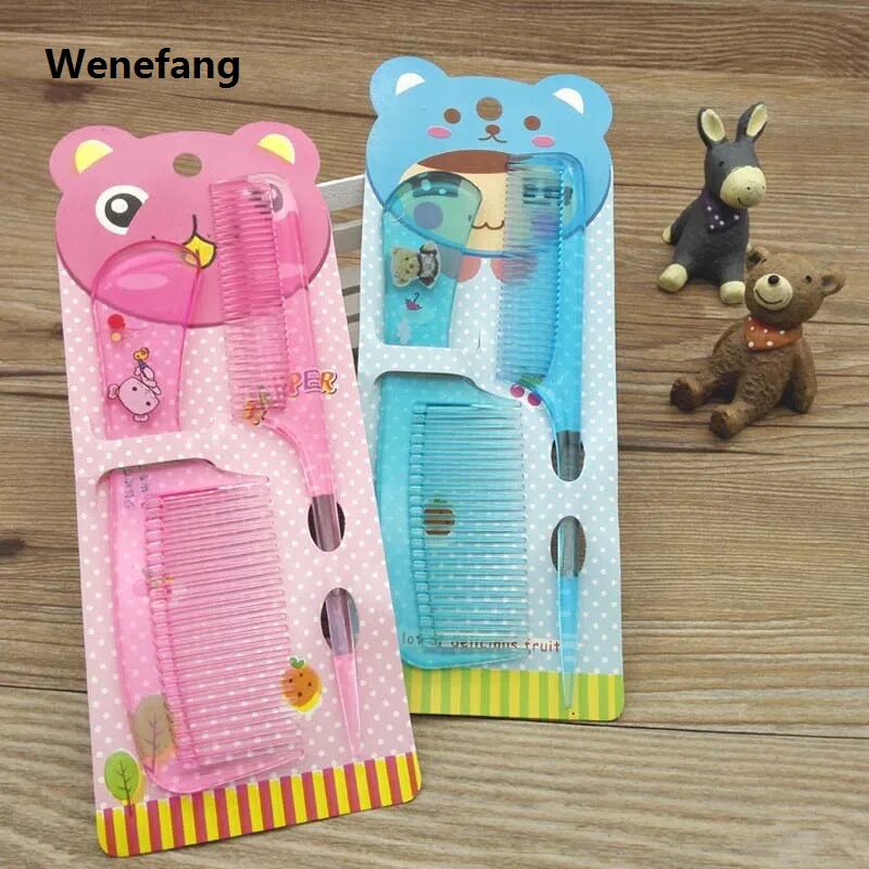 Wenefang 2Pcs/Set Brush Comb Cute Boy Girl Kids Gentle Soft Hair Brush Comb Set Newborn Babies Plastic Anti-static Cartoon Comb Sets