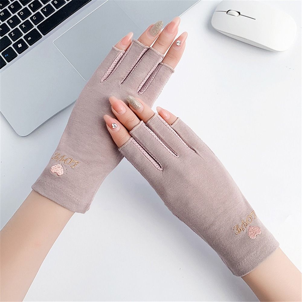 Summer Non-Slip Solid Color Sunscreen Gloves Fingerless Gloves Short Mittens Half Finger Gloves
