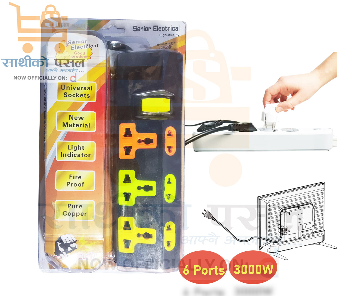 6 Ports Ultra Premium Quality 3000W Multi plug Senior Electrical Heavy Duty Multiplug - 3M Black