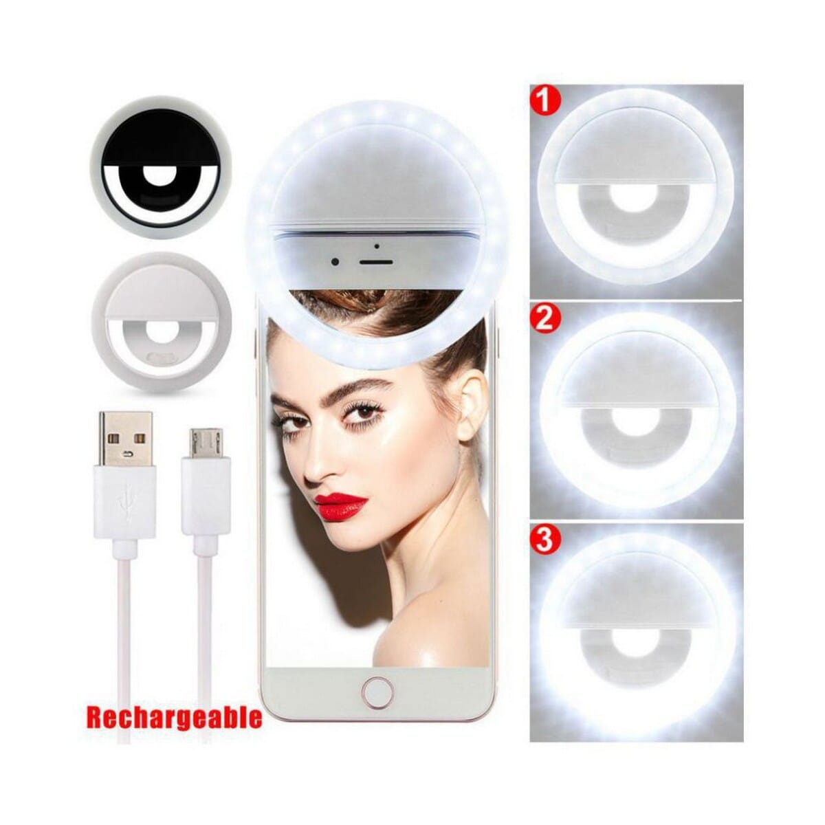 Rechargeable LED Ring Selfie Light For Smartphones