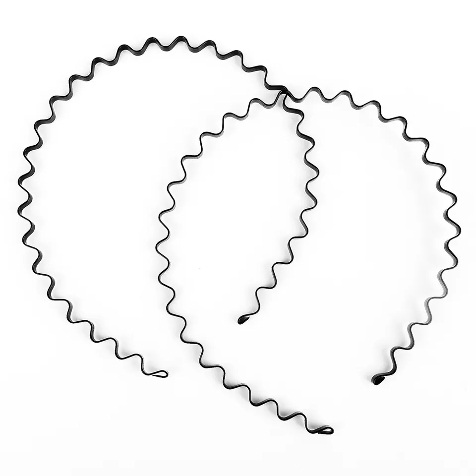 2Pcs Unisex Black Metal Waved Style Sports Hairband