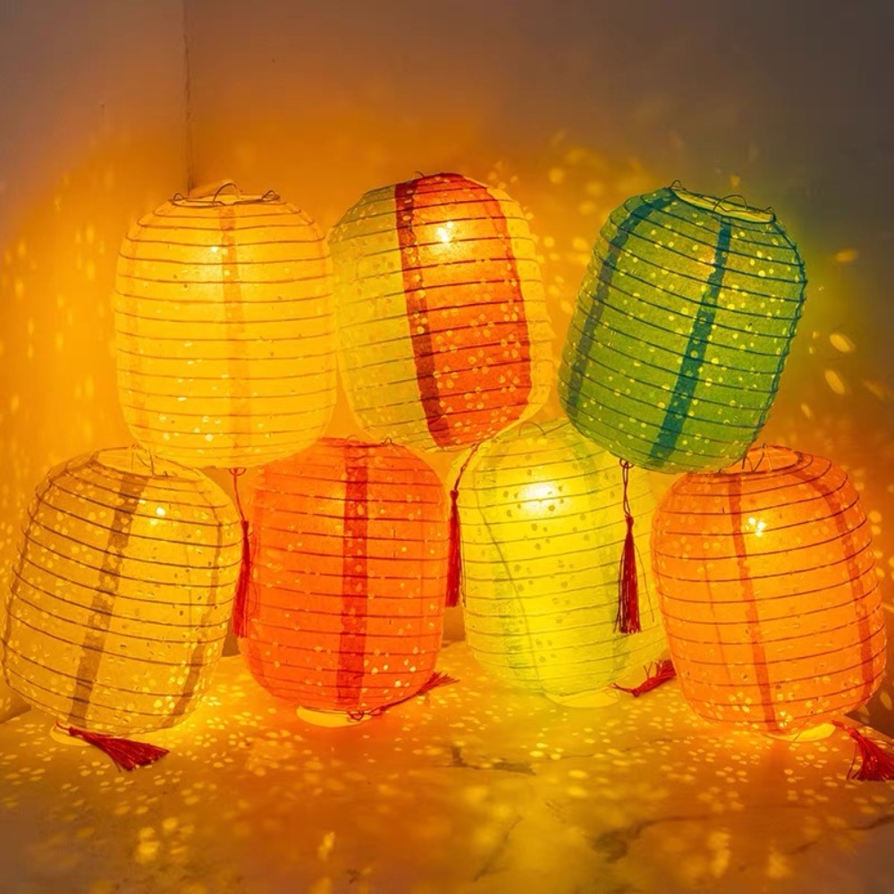Festival Lantern Cylindrical Paper Lantern Colored Chinese Style Portable Hanging Lampion Exquisite DIY Hollow Lantern Mid-autumn