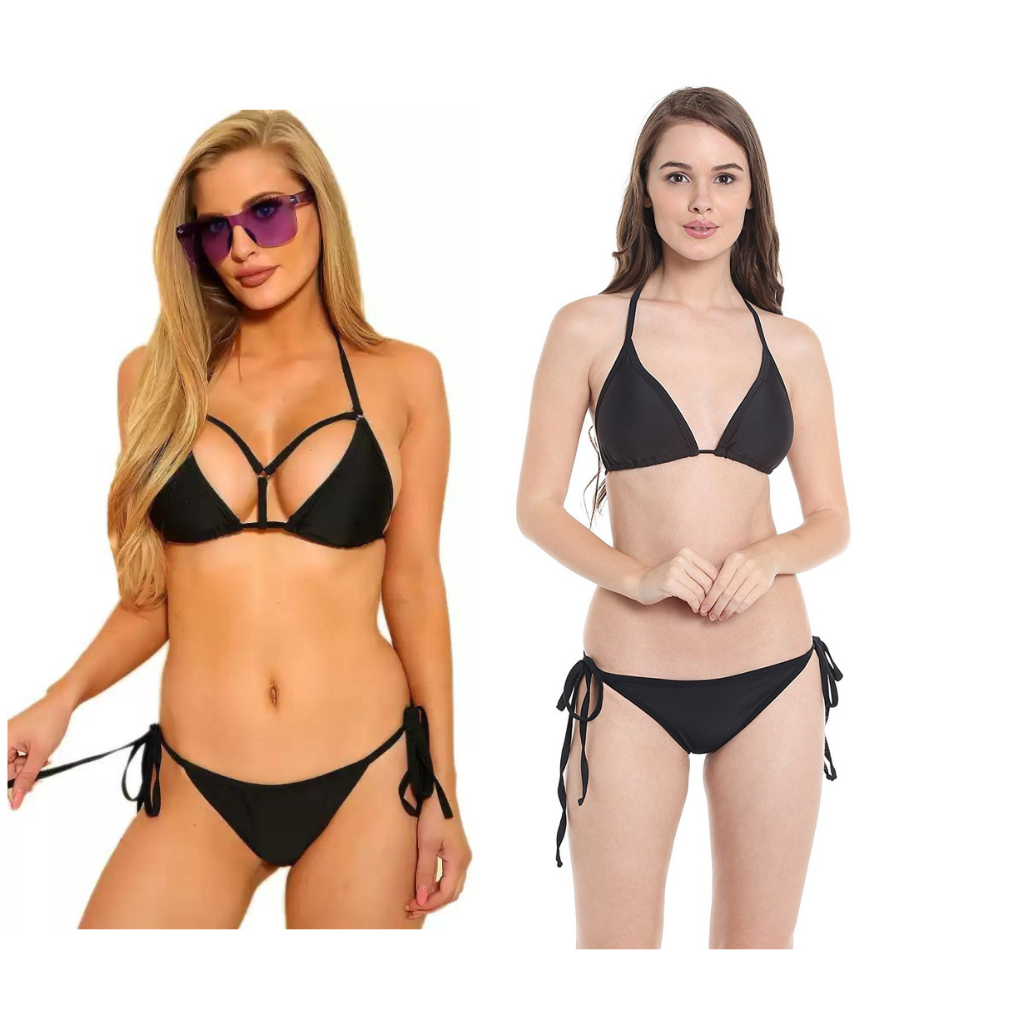Combo Set of Lingerie Lace Babydoll Net Blended Bra and Panty Sets Free Size Black Color