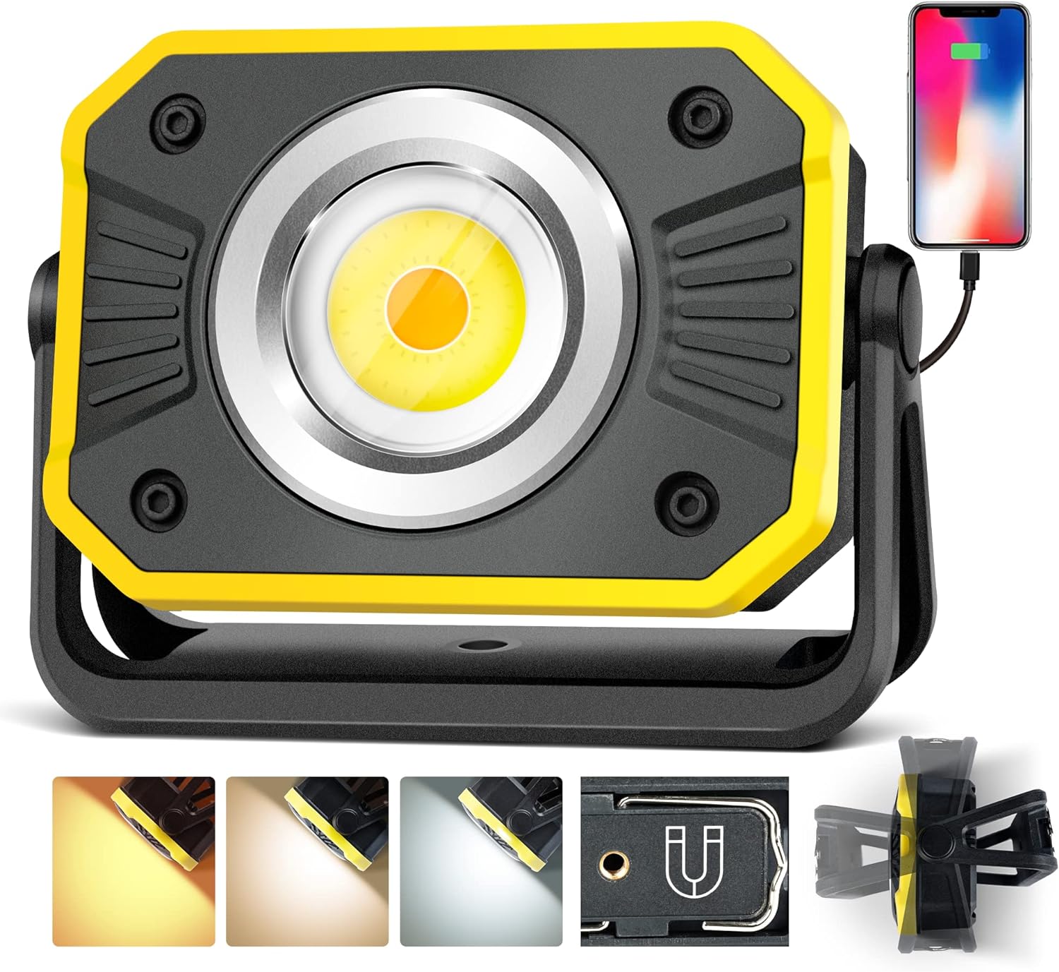 Rechargeable LED Work Light, Portable 10W COB Flood Work Light 1000 Lumens