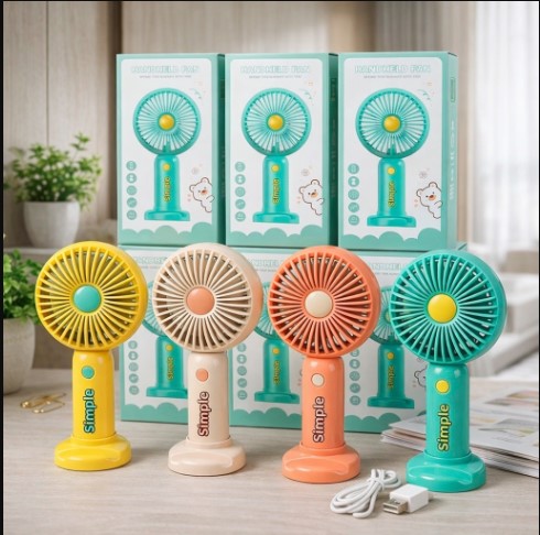 Simple Portable USB Rechargeable Mini Desk & Handheld Fan - 3 Speed Quiet Cooling Fan with Stand (Multi-Color)