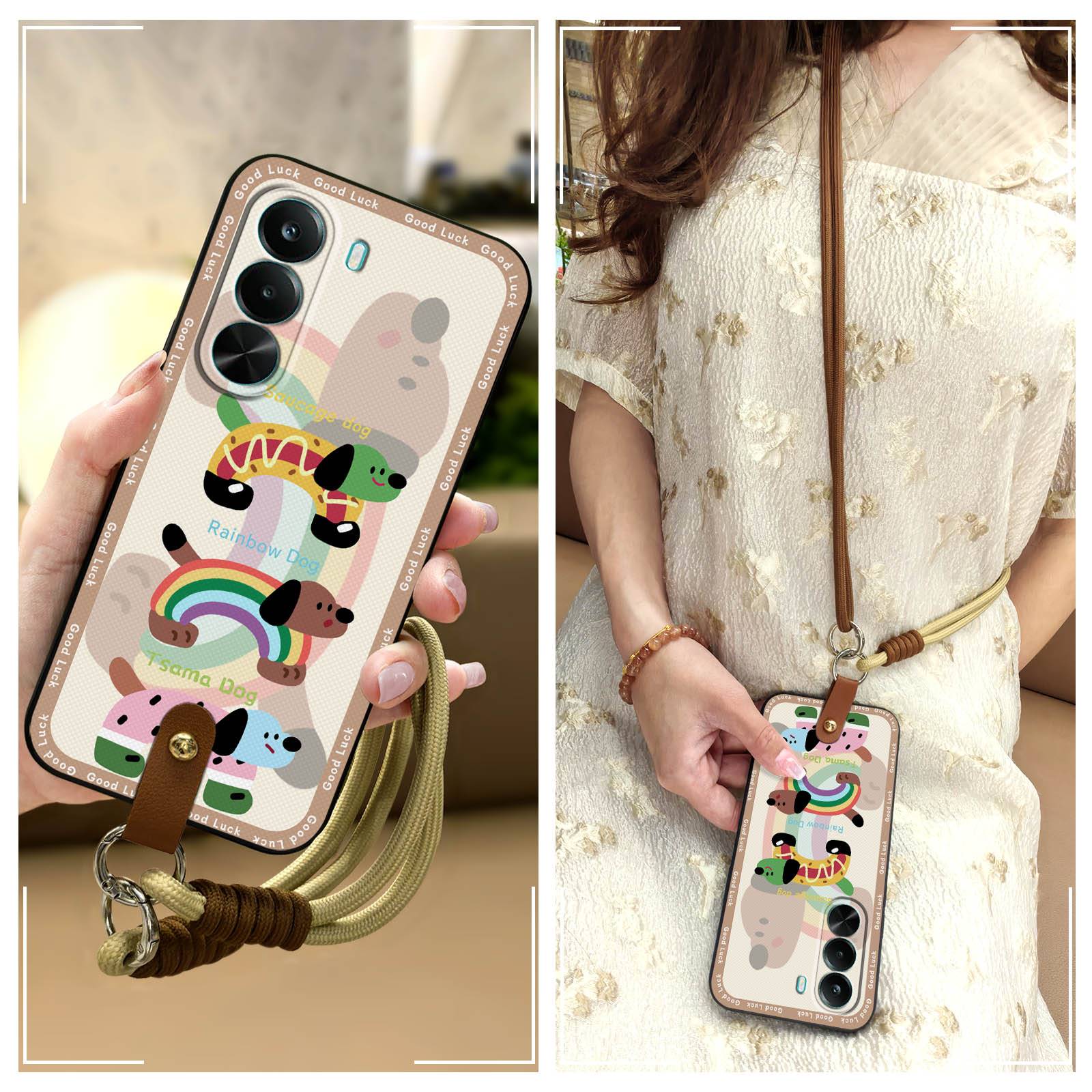 Lanyard Back Cover Phone Case For Realme P4X 5G Soft case TPU Diagonal Anti-knock Full wrap Graffiti Dirt-resistant Cute