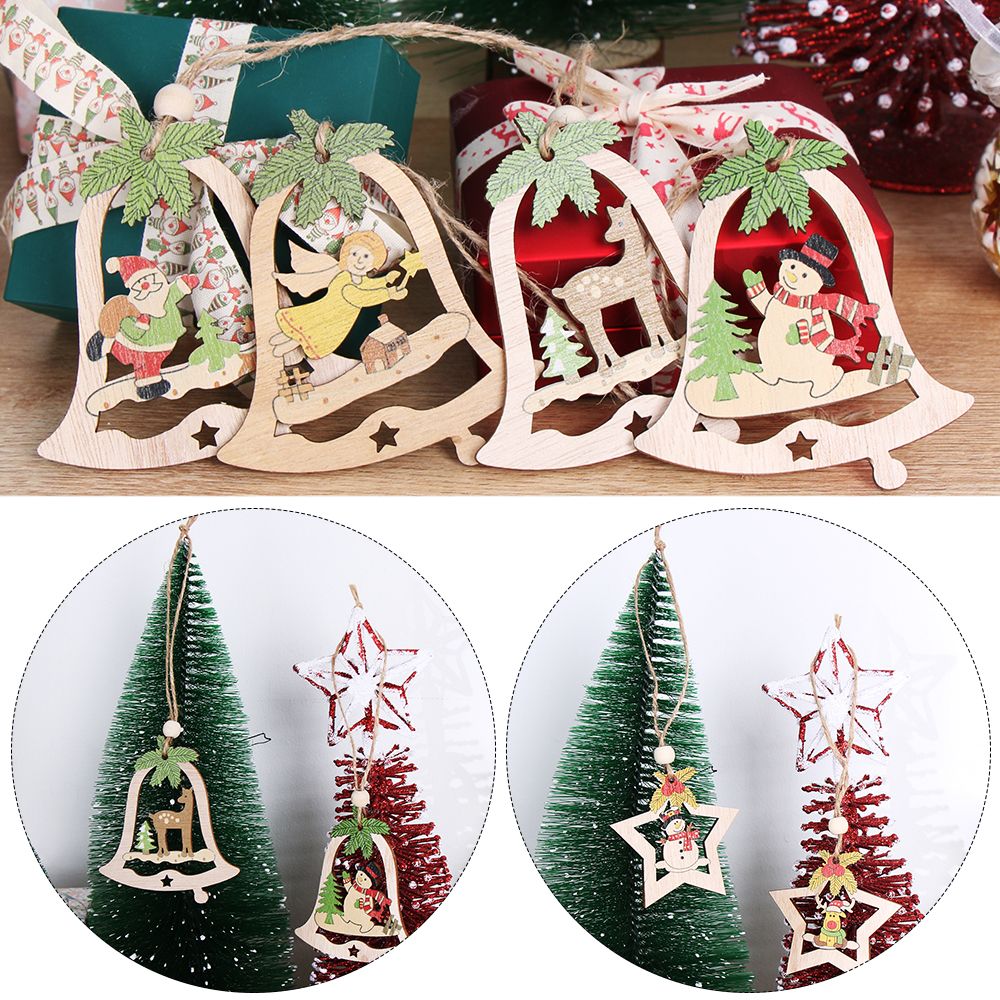 4/5pcs New Year Decoration Home Party Wood Crafts Christmas Pendants Hanging Xmas Decoration Tree Ornaments